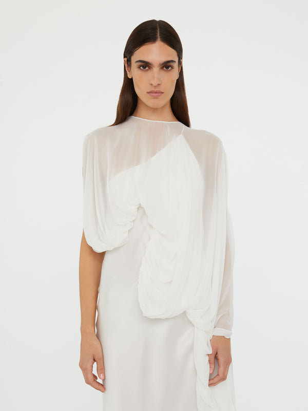 Christopher Esber Cumulus Draped Sleeve Dress White