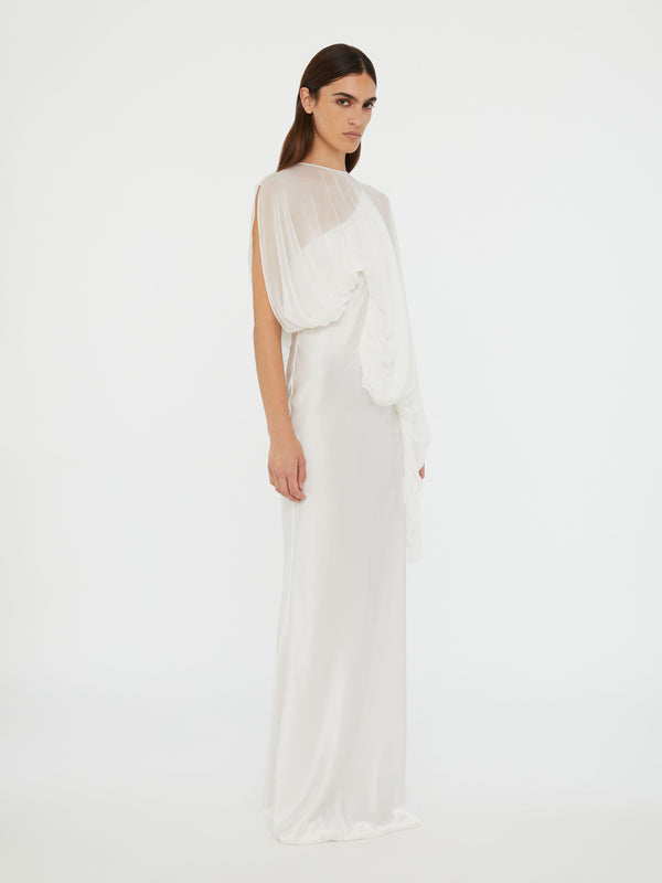 Christopher Esber Cumulus Draped Sleeve Dress White