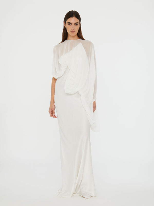 Christopher Esber Cumulus Draped Sleeve Dress White