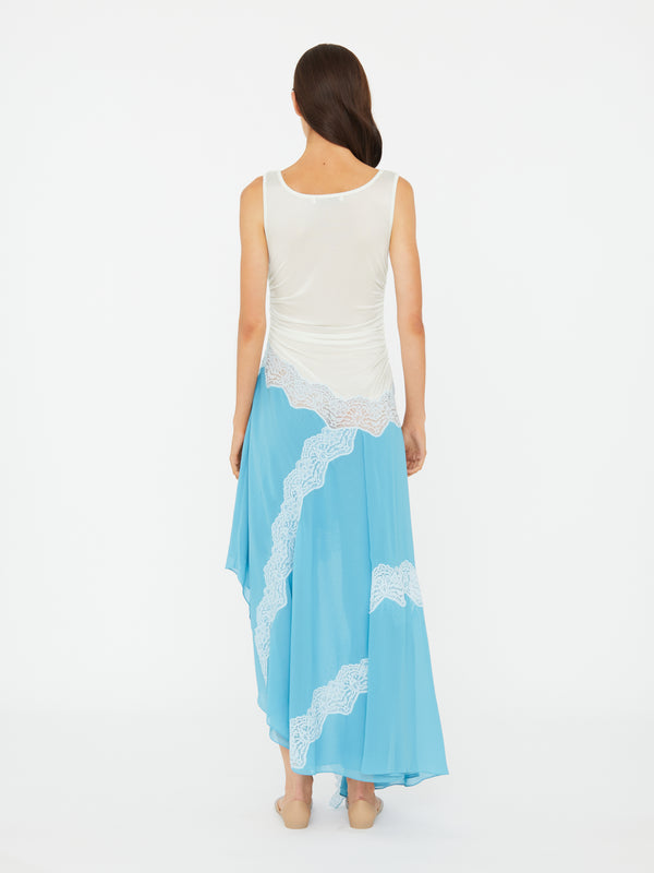 Christopher Esber Cutaway Lace Gathered Tank Dress Teal Multi