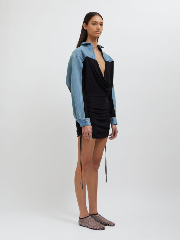 Christopher Esber Deconstructed Denim Cummerbund Shirt Black