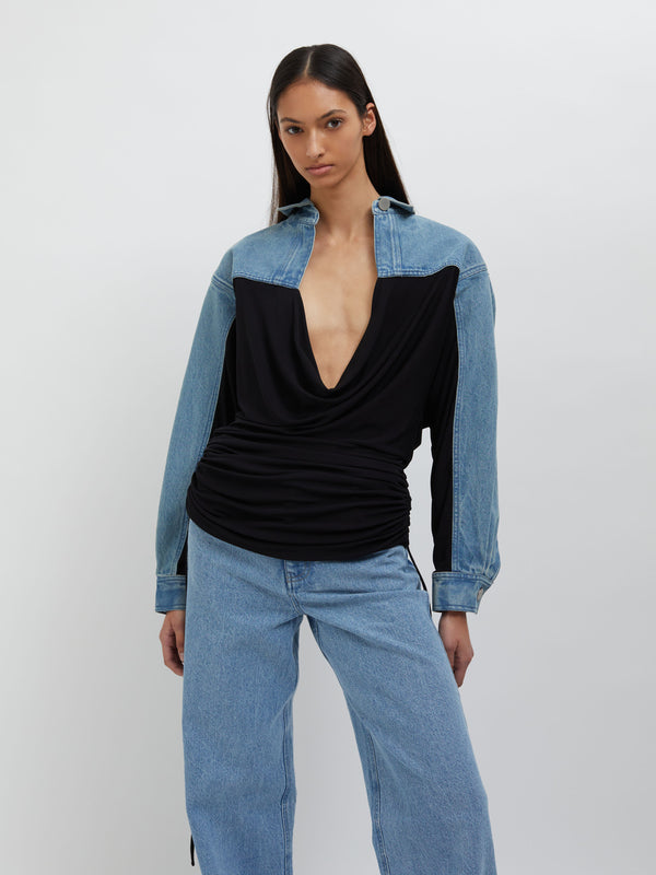 Christopher Esber Deconstructed Denim Cummerbund Shirt Black