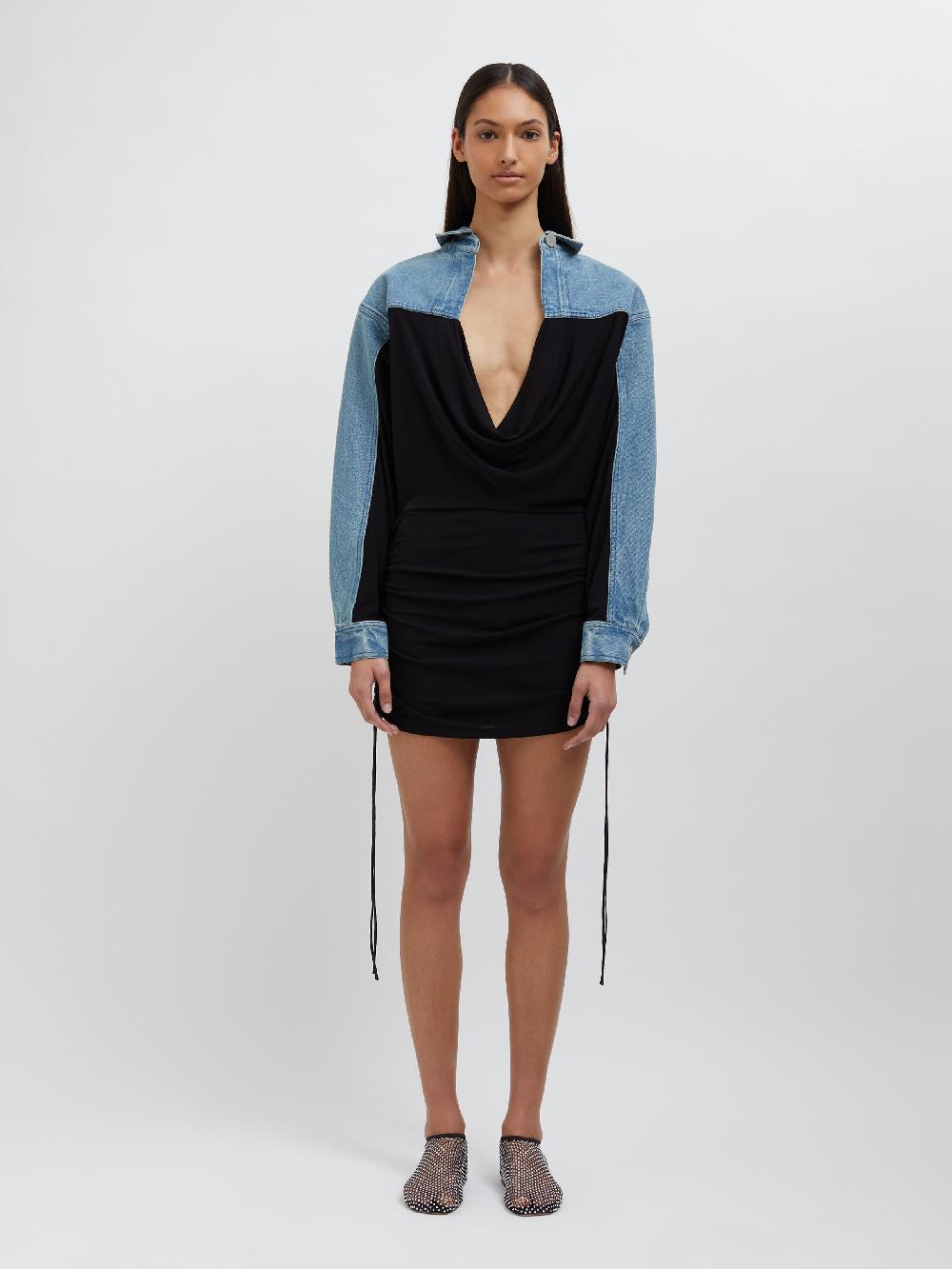 christopher esber Deconstructed Denim Cummerbund Shirt black