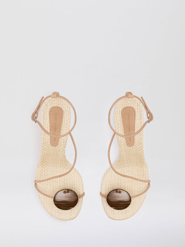 Christopher Esber Doma Stoned Raffia Heel Natural Tigers Eye Doma Stoned Raffia Heel Olive Citrine