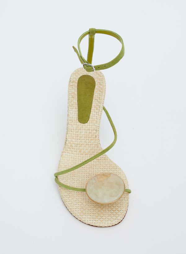 Christopher Esber Doma Stoned Raffia Heel Olive Citrine Doma Stoned Raffia Heel Natural Tigers Eye