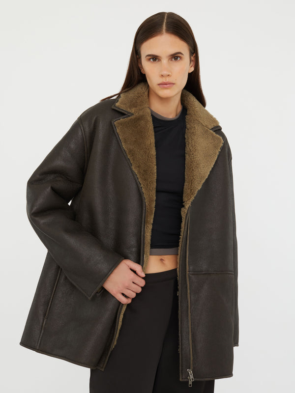 Christopher Esber Fargo Shearling Jacket Black Khaki