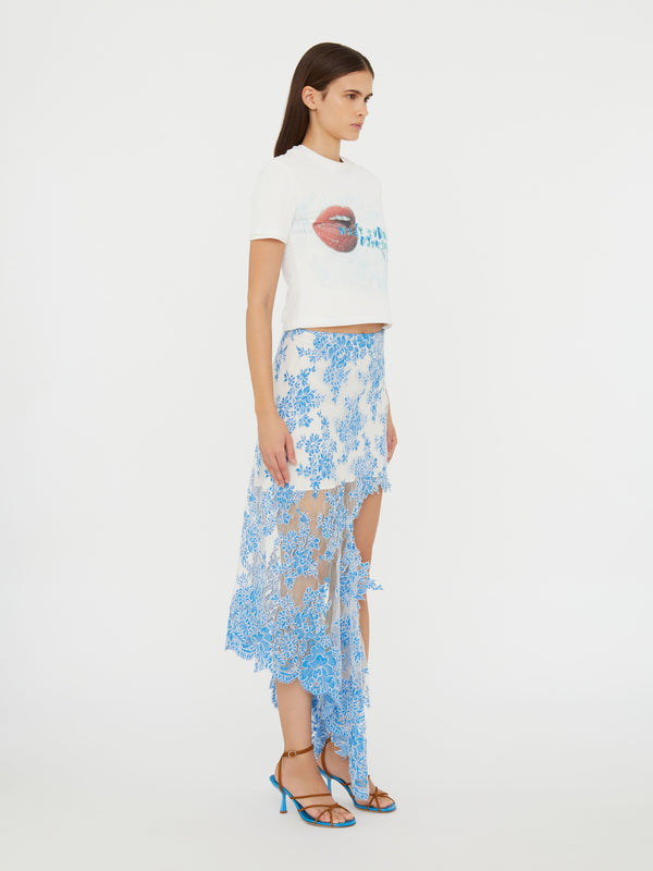 Christopher Esber Floating Lace Asymmetric Skirt Boston Blue