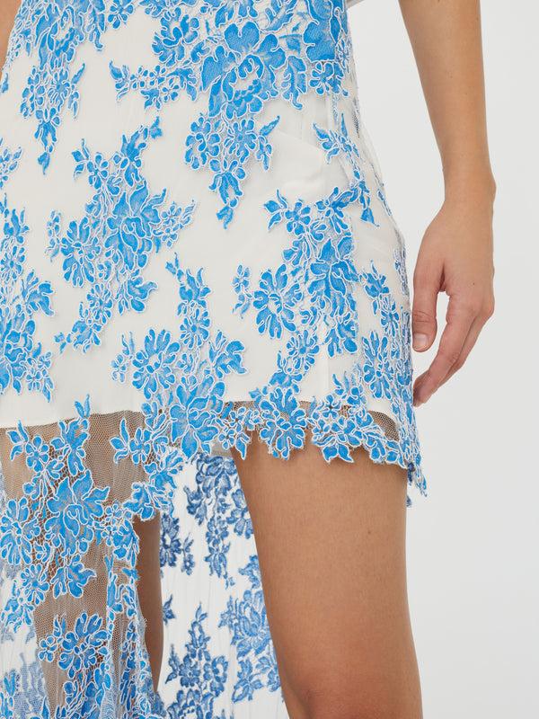 Christopher Esber Floating Lace Asymmetric Skirt Boston Blue