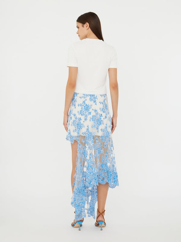 Christopher Esber Floating Lace Asymmetric Skirt Boston Blue