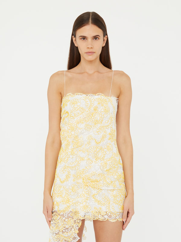 Christopher Esber Floating Lace Cami Mini Dress Signal Yellow