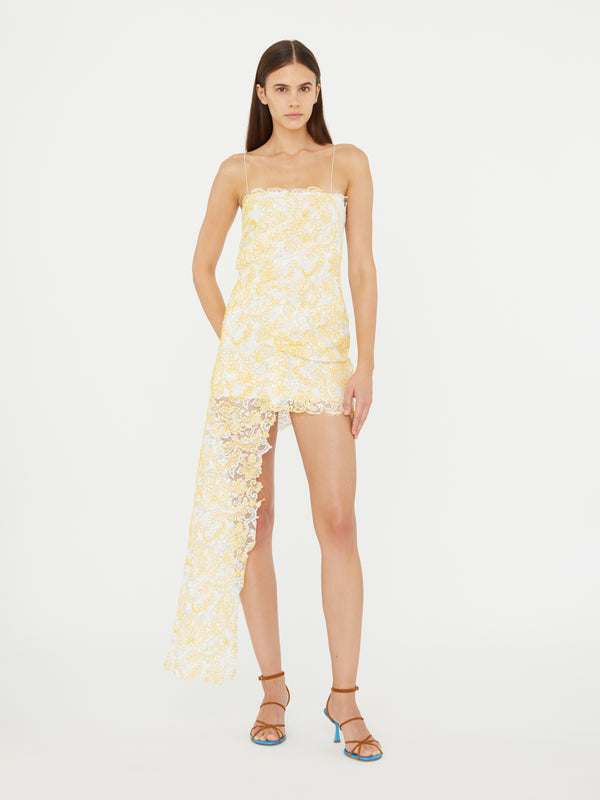 Christopher Esber Floating Lace Cami Mini Dress Signal Yellow