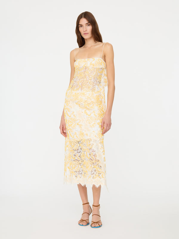 Christopher Esber Floating Lace Midi Skirt Signal Yellow