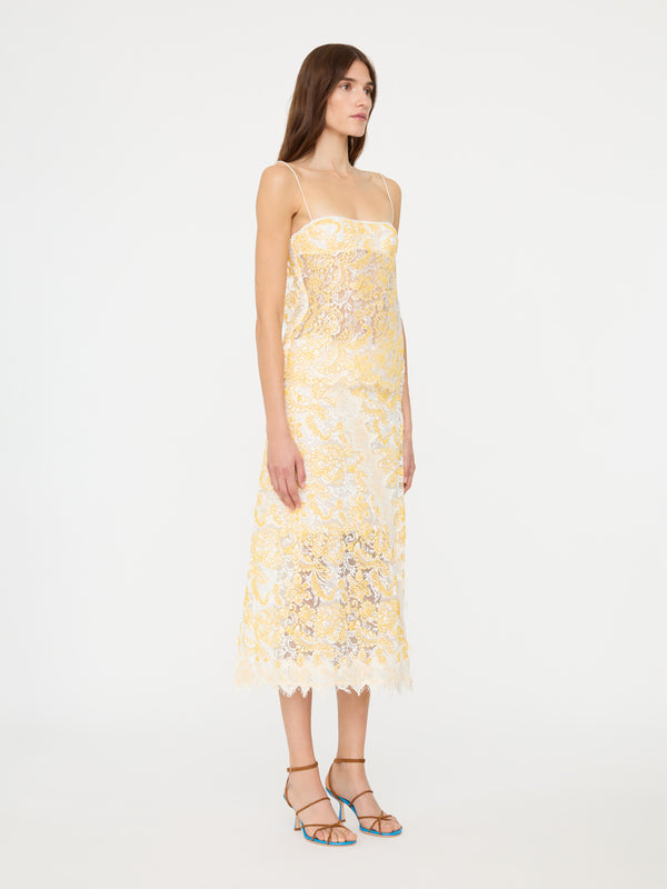 Christopher Esber Floating Lace Midi Skirt Signal Yellow