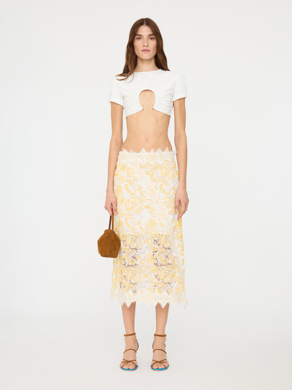 Christopher Esber Floating Lace Midi Skirt Signal Yellow