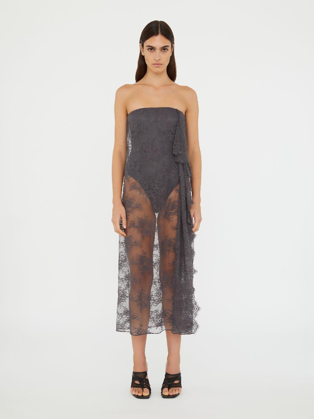 christopher esber Floating Lace Strapless Dress shadow grey Floating Lace Strapless Dress eucalypt