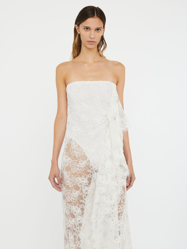 Christopher Esber Floating Lace Strapless Gown White