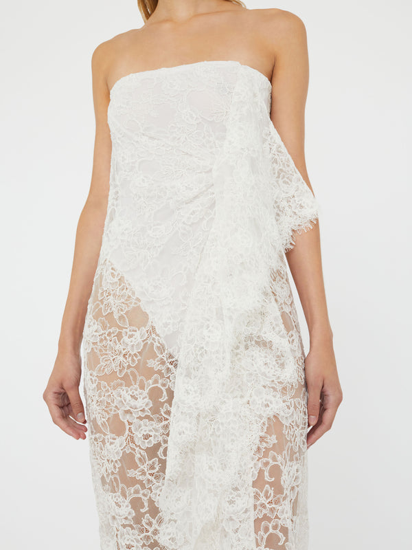 Christopher Esber Floating Lace Strapless Gown White