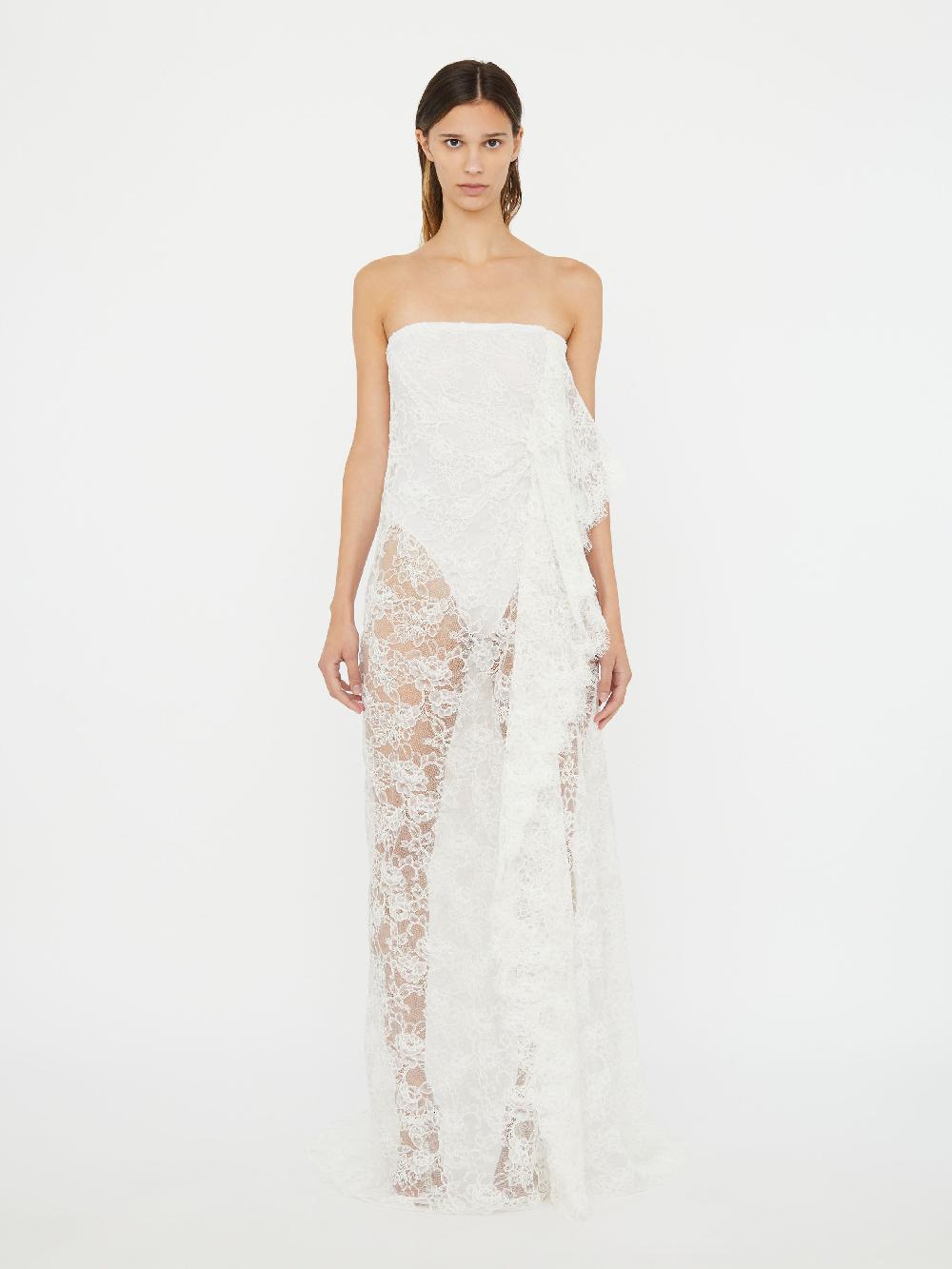 christopher esber Floating Lace Strapless Gown white