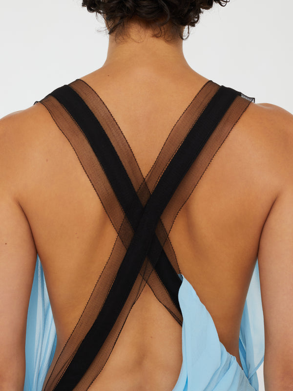 Christopher Esber Framed Floating Silk Dress Cyanic
