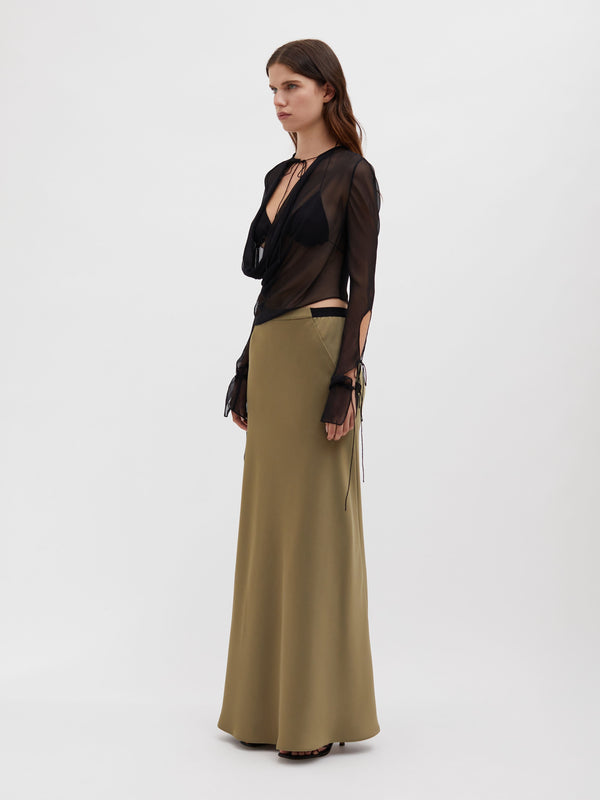 Christopher Esber Front Pocket Bias Maxi Skirt Olive