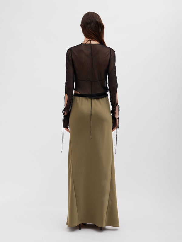 Christopher Esber Front Pocket Bias Maxi Skirt Olive