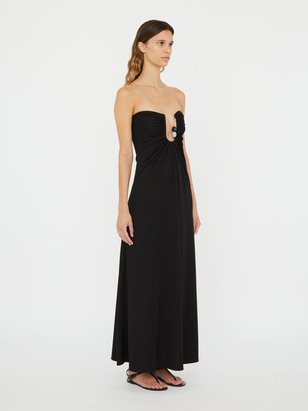 Christopher Esber Helix Crystal Ribbed Strapless Dress Black