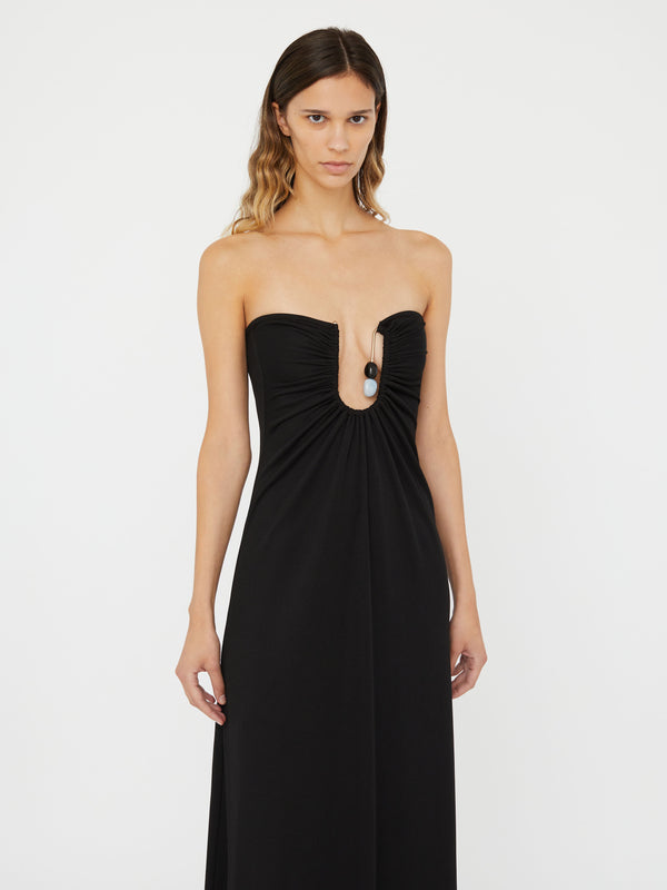 Christopher Esber Helix Crystal Ribbed Strapless Dress Black
