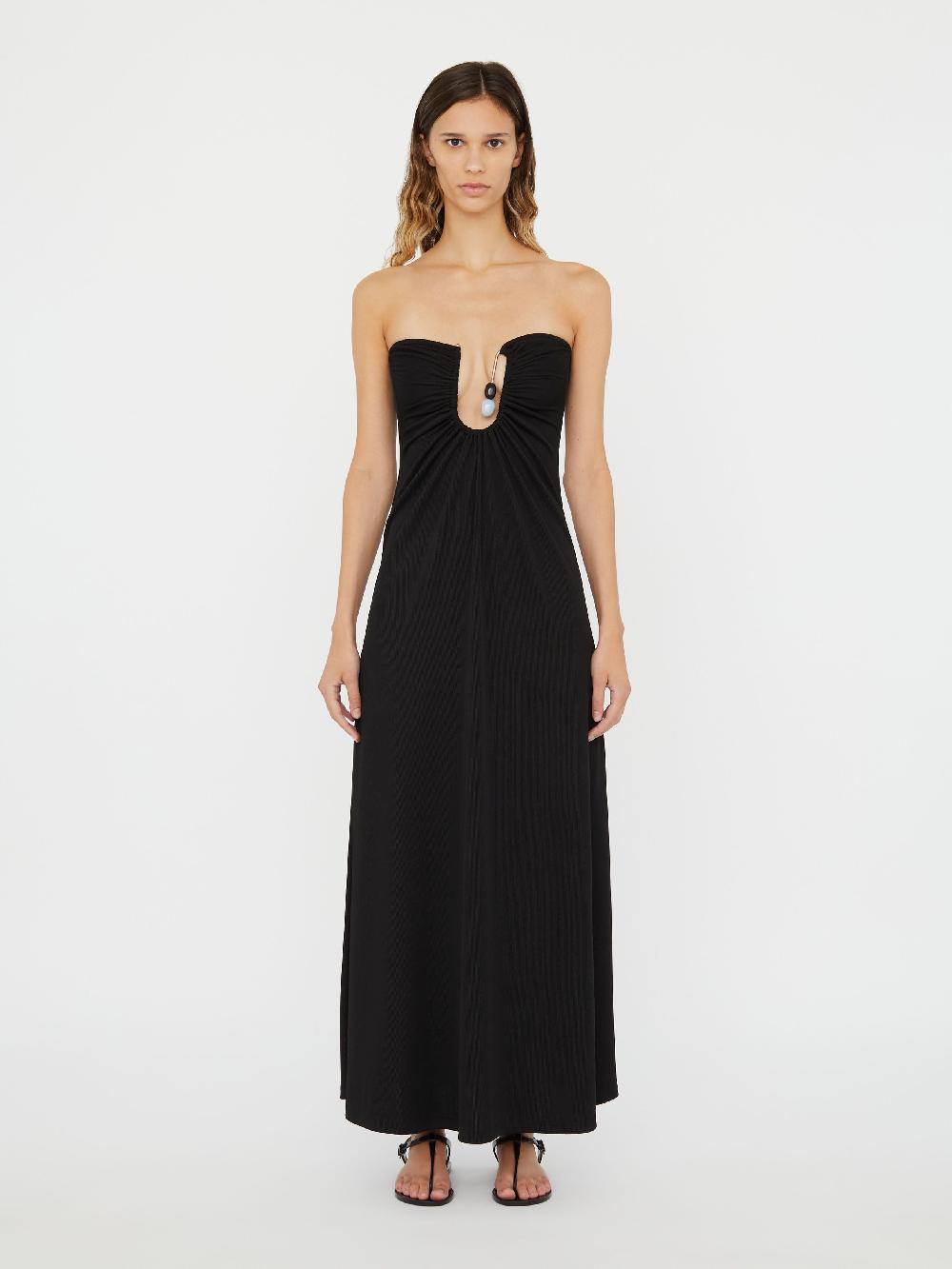 christopher esber Helix Crystal Ribbed Strapless Dress black