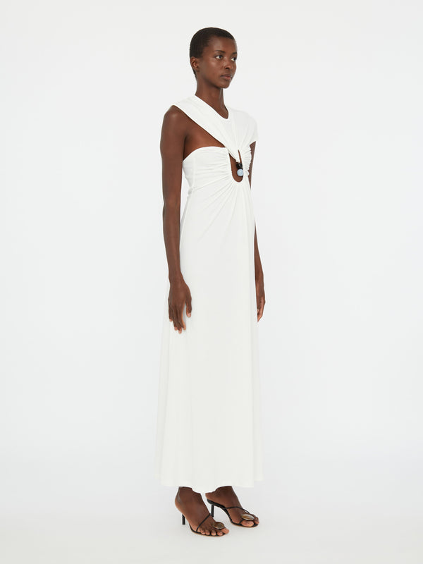 Christopher Esber Helix Crystal Ribbed Tee Dress White