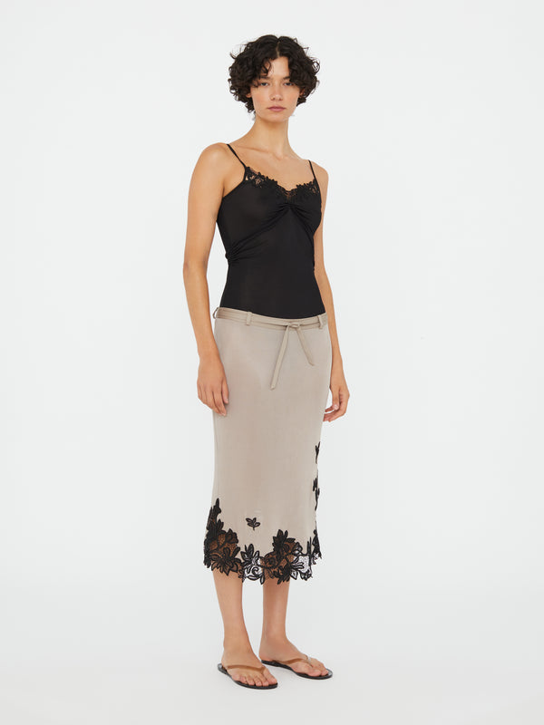 Christopher Esber Hibiscus Embroidered Rib Skirt Clay Black Hibiscus Embroidered Rib Skirt Mint Sour Green