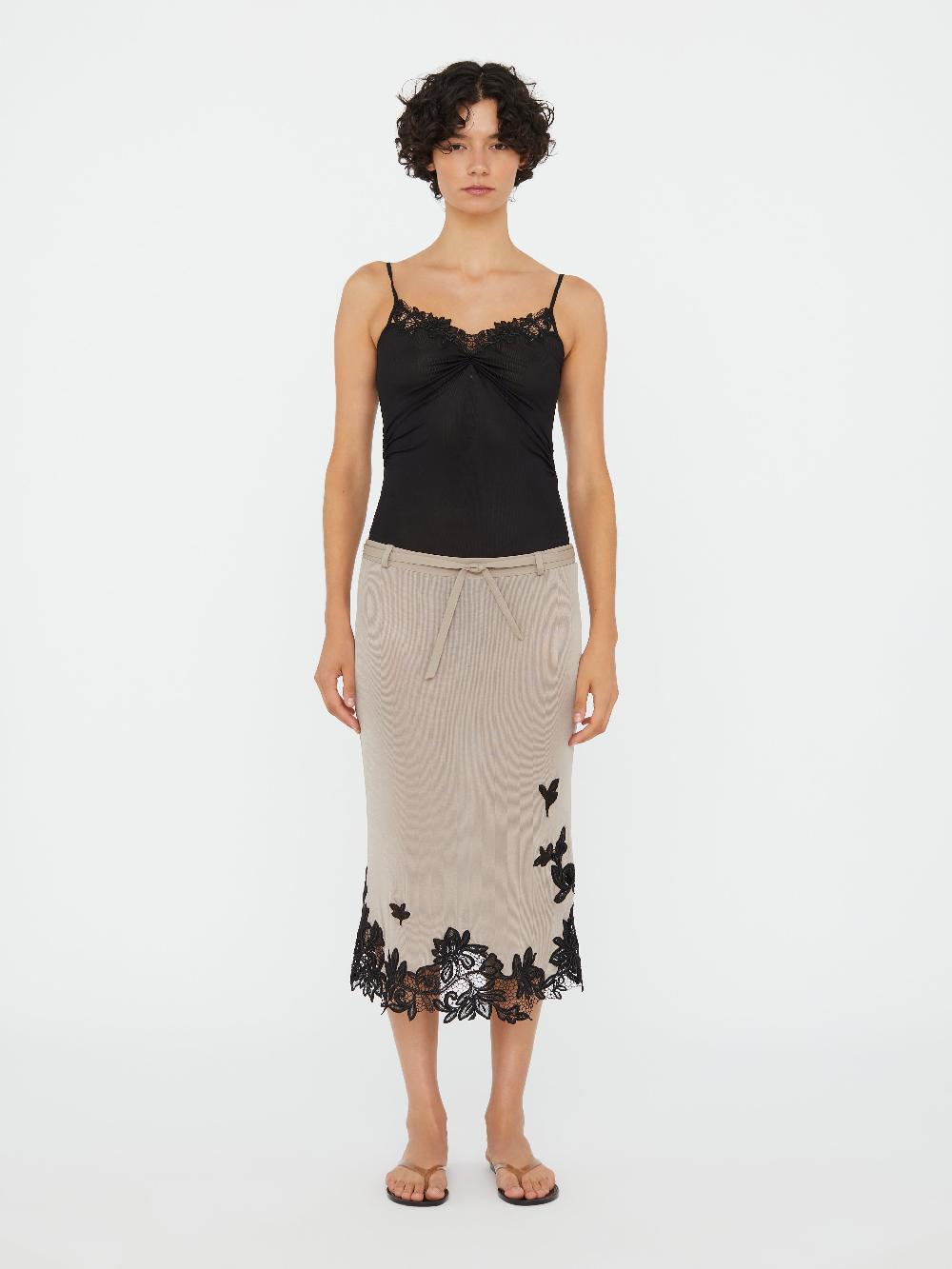 christopher esber Hibiscus Embroidered Rib Skirt clay black Hibiscus Embroidered Rib Skirt mint sour green