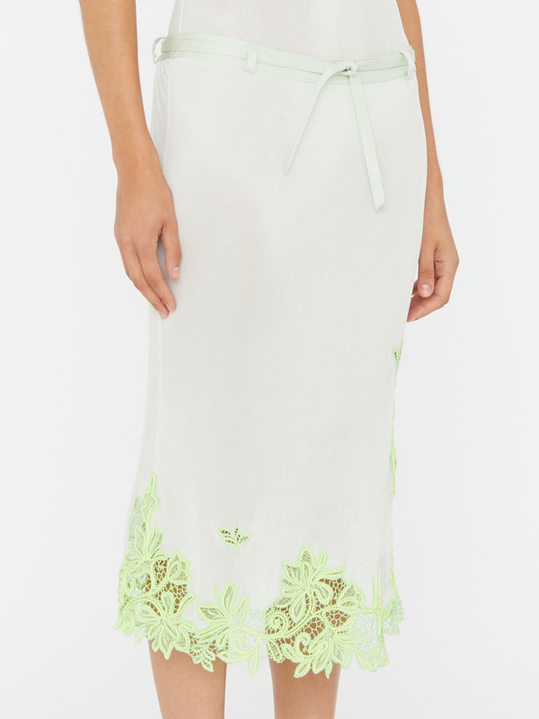 Christopher Esber Hibiscus Embroidered Rib Skirt Mint Sour Green Hibiscus Embroidered Rib Skirt Clay Black