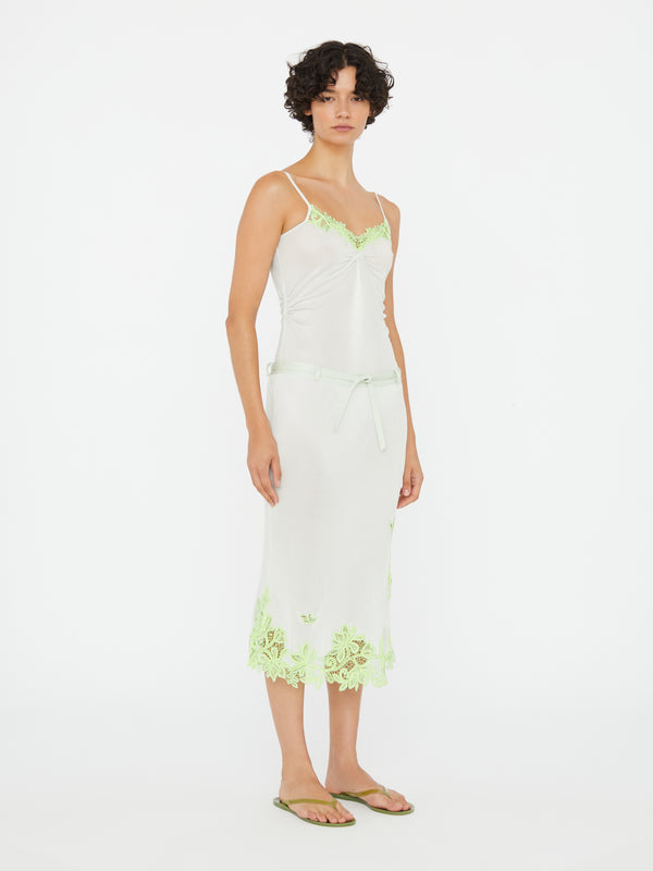 Christopher Esber Hibiscus Embroidered Rib Skirt Mint Sour Green Hibiscus Embroidered Rib Skirt Clay Black