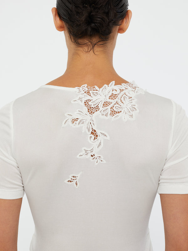 Christopher Esber Hibiscus Embroidered Rib Tee White