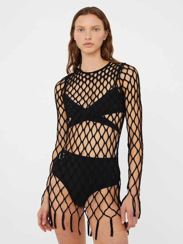 Christopher Esber Knitted Mesh Mini Dress Black Knitted Mesh Mini Dress White