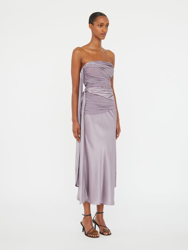 Christopher Esber Knotted Silk Gather Midi Dress Mauve Knotted Silk Gather Midi Dress Melon