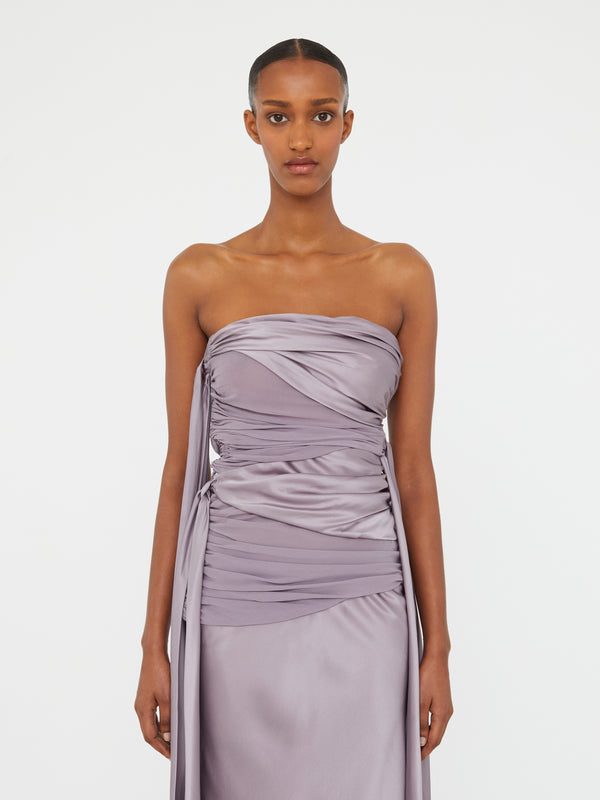 Christopher Esber Knotted Silk Gather Midi Dress Mauve Knotted Silk Gather Midi Dress Melon