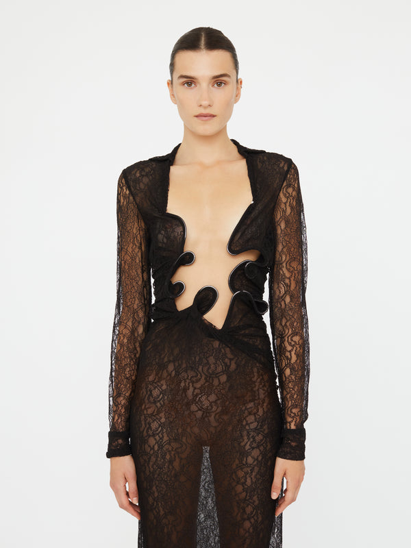 Christopher Esber Lace Venus Plunge Shirt Dress Black