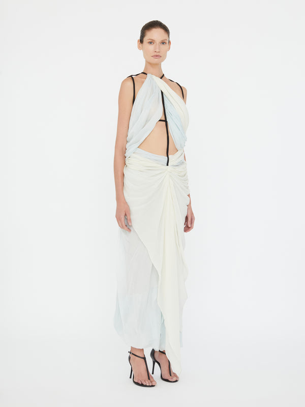 Christopher Esber Latticed Lace Drape Torrent Dress Clear Blue