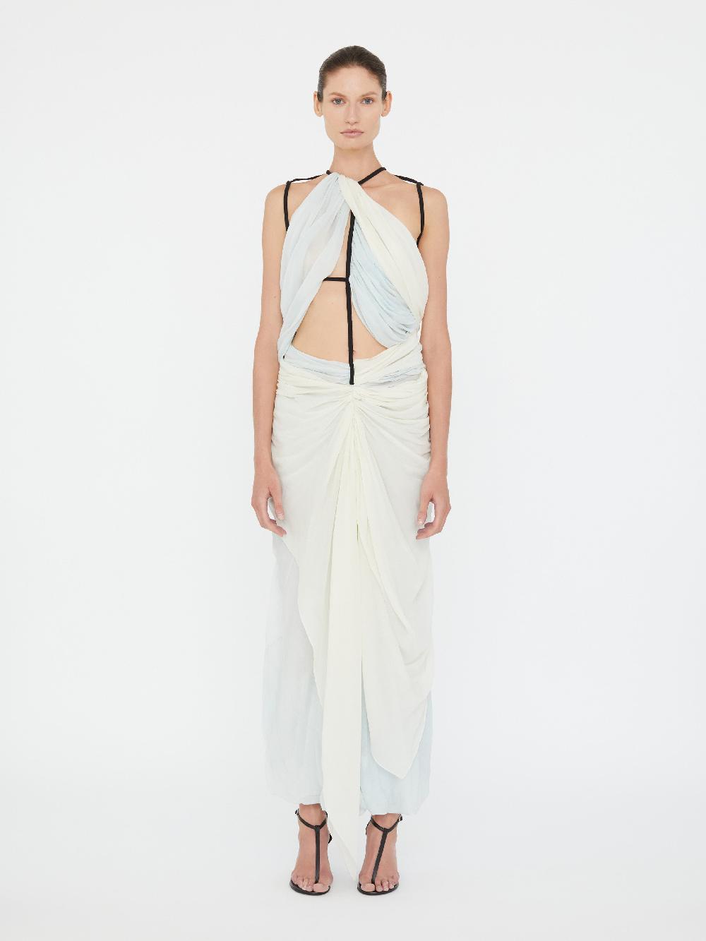 christopher esber Latticed Lace Drape Torrent Dress clear blue