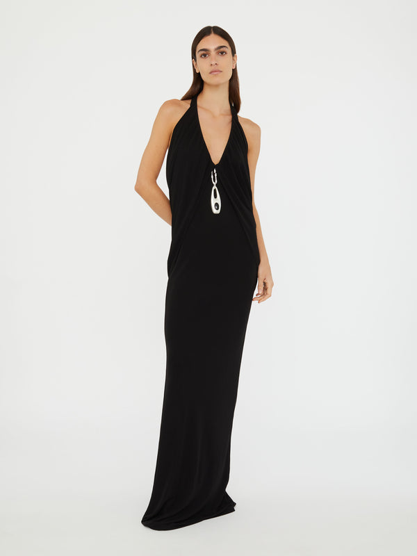 Christopher Esber Lavalliere Draped Jersey Halter Sleeve Dress Black