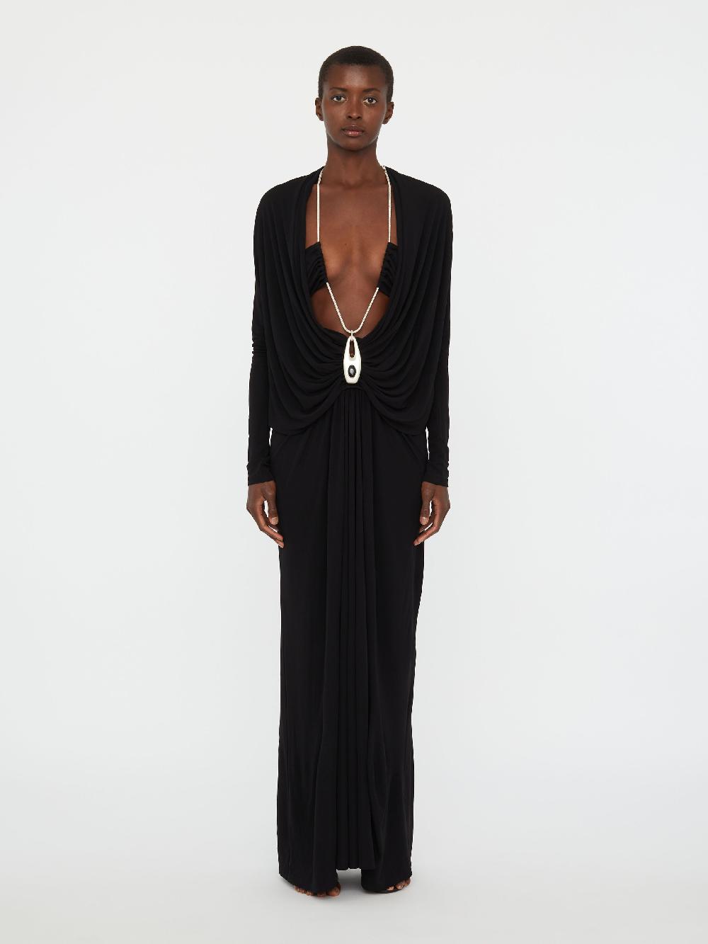 christopher esber Lavalliere Draped Jersey Long Sleeve Dress black