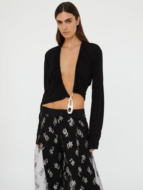 Christopher Esber Lavalliere Draped Jersey Long Sleeve Top Black