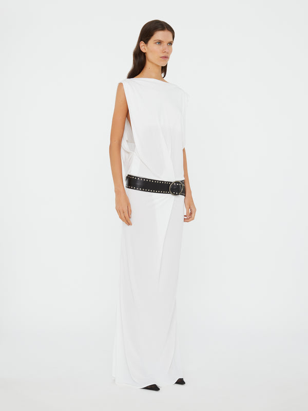 Christopher Esber Leather Belted Drop Jersey Dress White