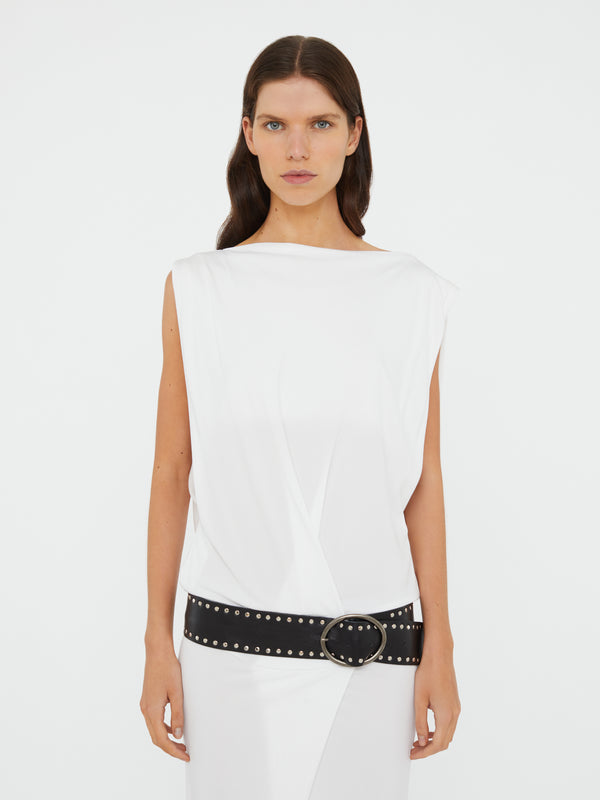 Christopher Esber Leather Belted Drop Jersey Dress White