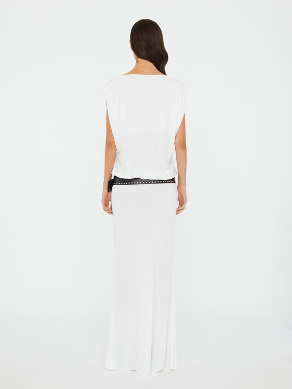 Christopher Esber Leather Belted Drop Jersey Dress White