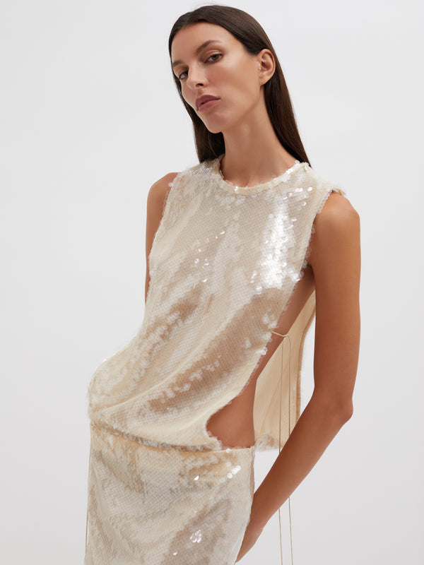 Christopher Esber Lucent Sequin Separation Gown Ivory