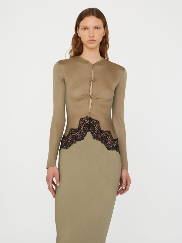 Christopher Esber Open Twist Verner Lace Dress Eucalypt Black Open Twist Verner Lace Dress Black White