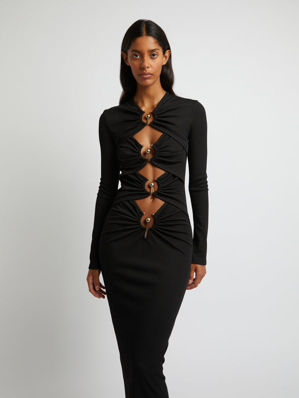 Christopher Esber Orbit Ruched Long Sleeve Dress Black