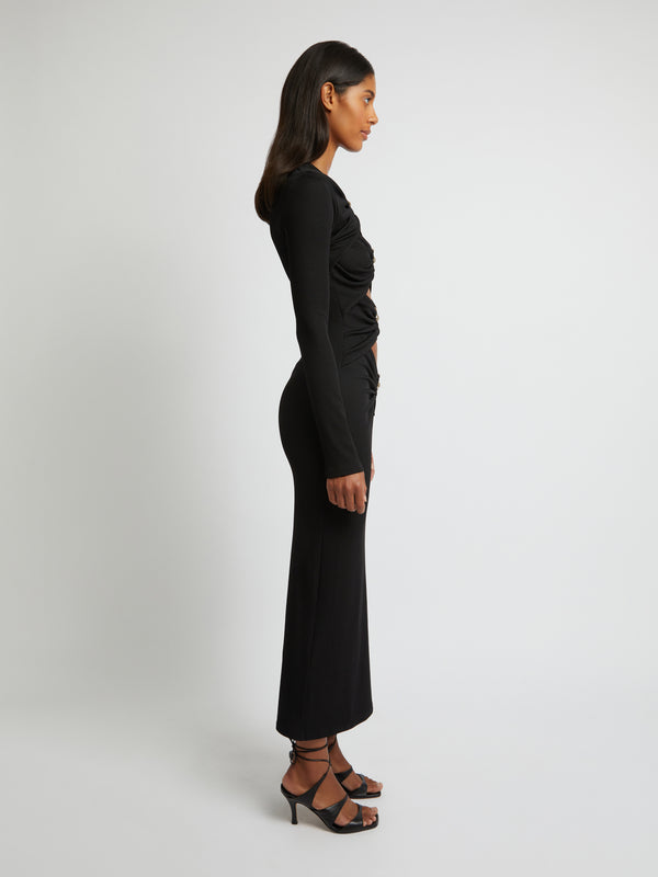 Christopher Esber Orbit Ruched Long Sleeve Dress Black